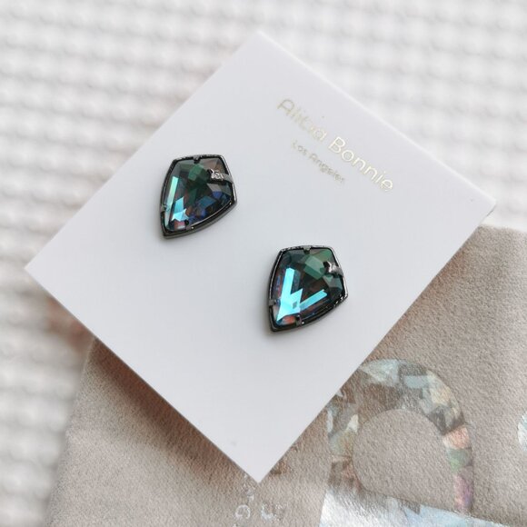 Alicia Bonnie Gunmetal Black Light Gray Dichroic Glass Miley Drop Earrings NEW - Picture 3 of 3